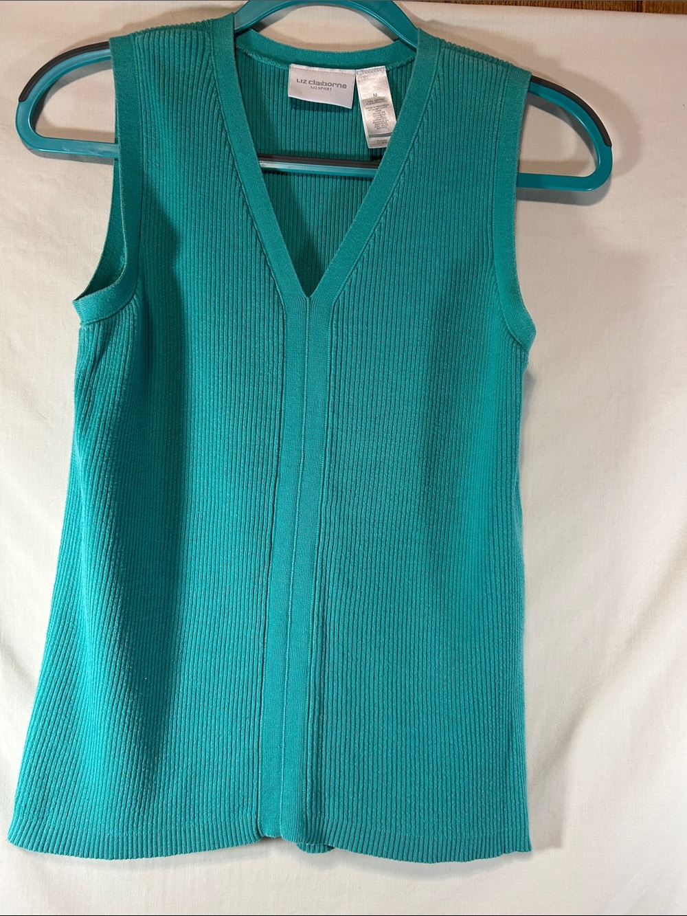 Liz Claiborne Teal Ribbed V-Neck Sleeveless Top